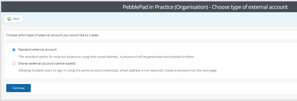 Choose external assessor type Choose external assessor type